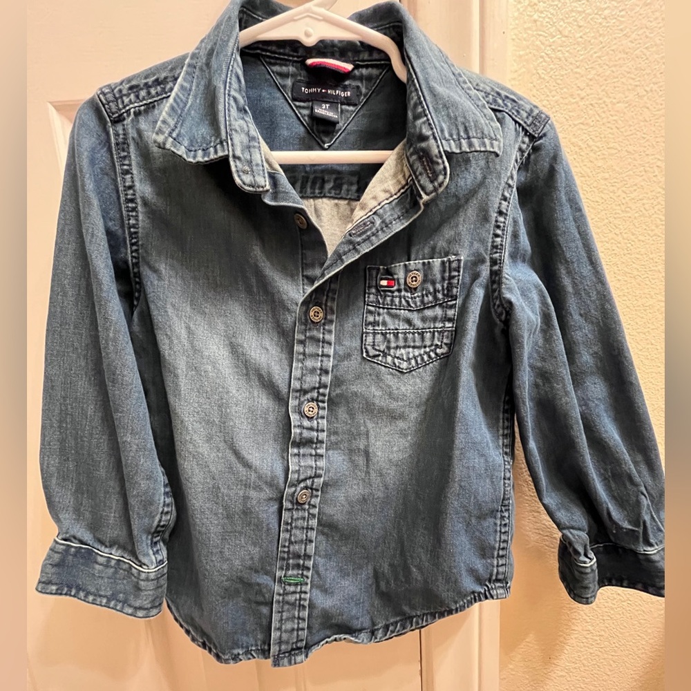 Denim chambray button up shirt for boy